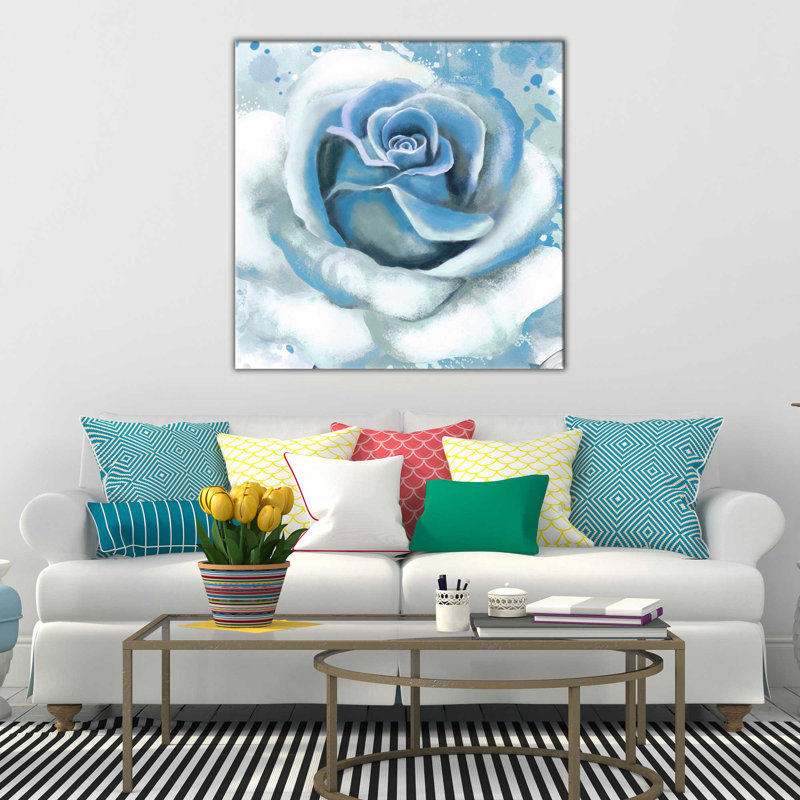 «Blue Rose», reproduction de peinture à l'huile sur toile tendue, H 18" x l 18" x P 1"