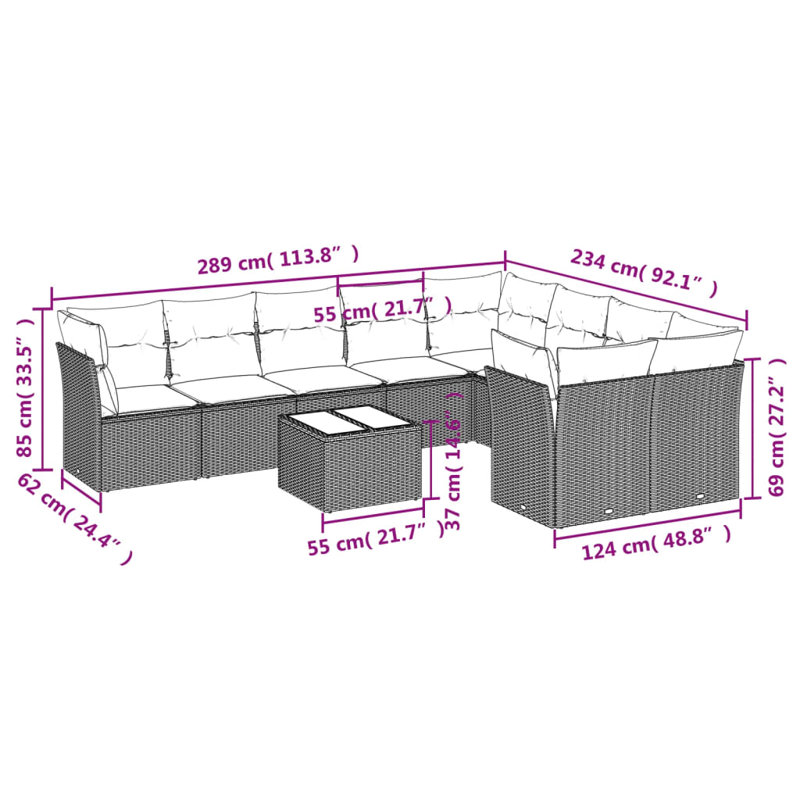Ensemble de canapé de jardin Vidaxl PE