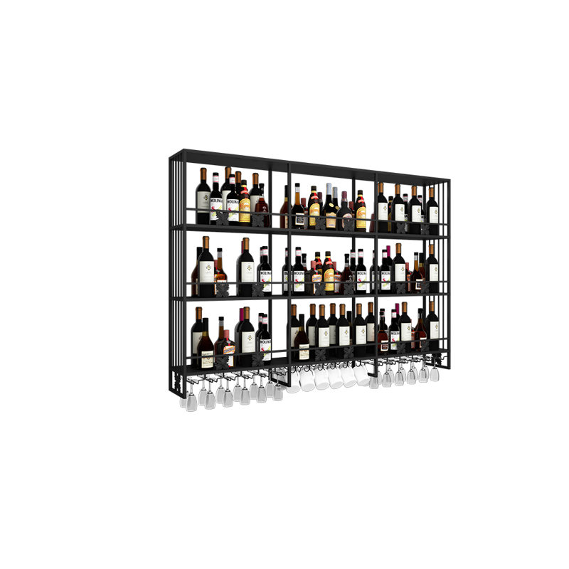 3 Tier Creative Wall Mounted Wine Rack, 47.2" H x 70.8" W x 8.6" D, Black