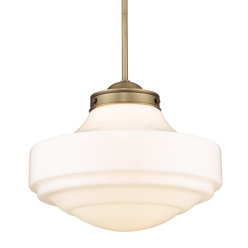 Melora 1 - Light Schoolhouse Pendant, Vintage Milk Glass, Modern Brass