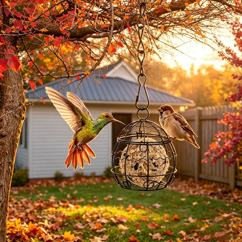 Lot de 6 mangeoires suspendues en métal pour oiseaux d'extérieur avec crochet à chaîne – Mangeoire en cage métallique pour oiseaux sauvages, jardin et cour