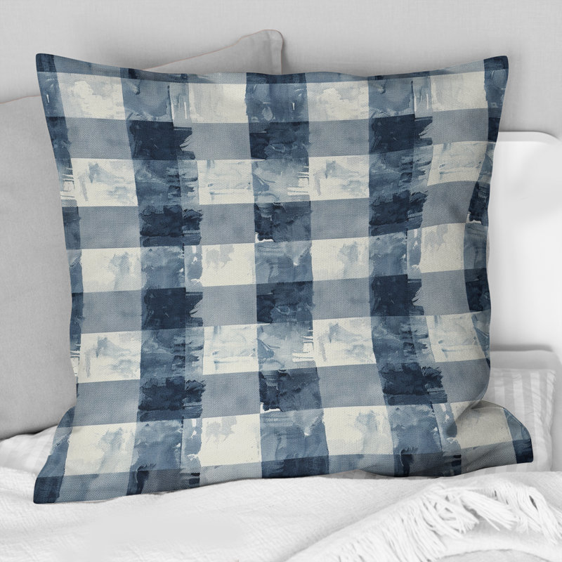 Gingham bleu et blanc - coussin décoratif moderne, H 16 po x l 16 po