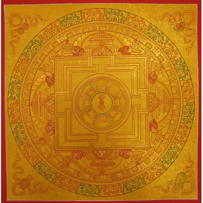 Mandala rond doré (Thangka sans brocart)