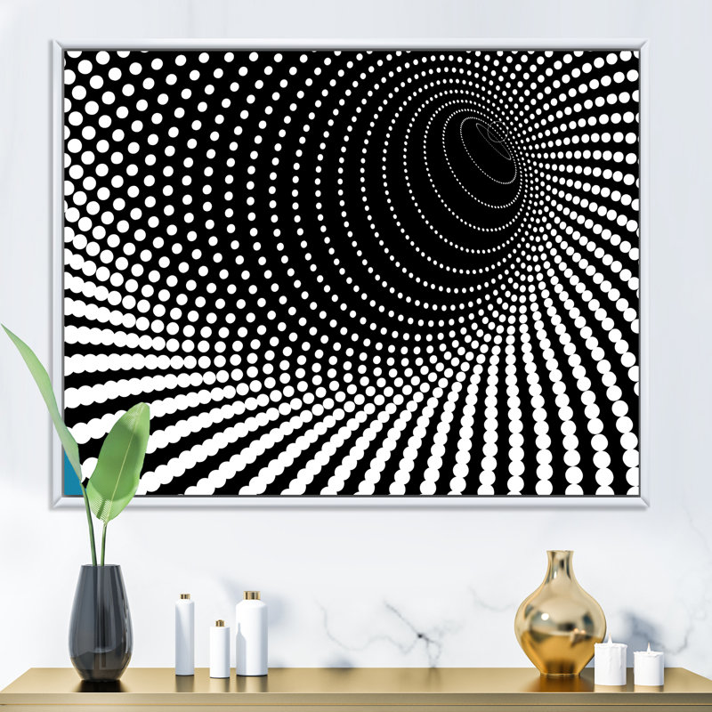 Abstrait vortex noir et blanc - art mural moderne sur toile, H 12 po x l 20 po x P 1 po, Cadre flottant blanc