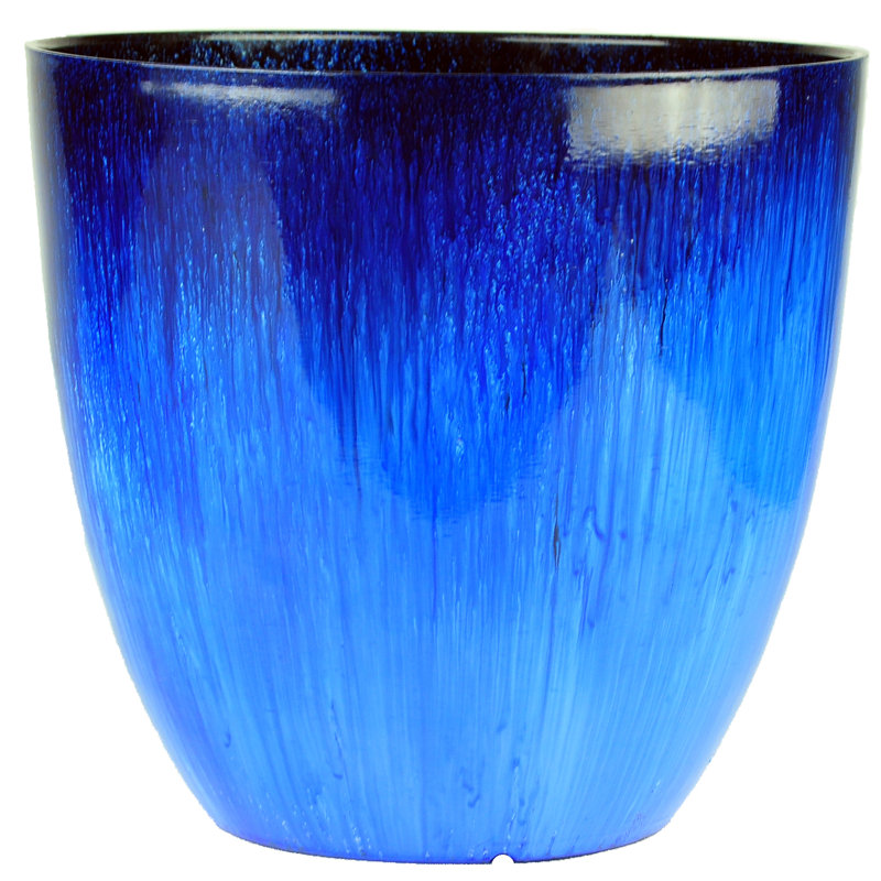 Pot à fleur en résine de fleurs, Bleu, H 18 po x l 16,8 po x p 16,8 po