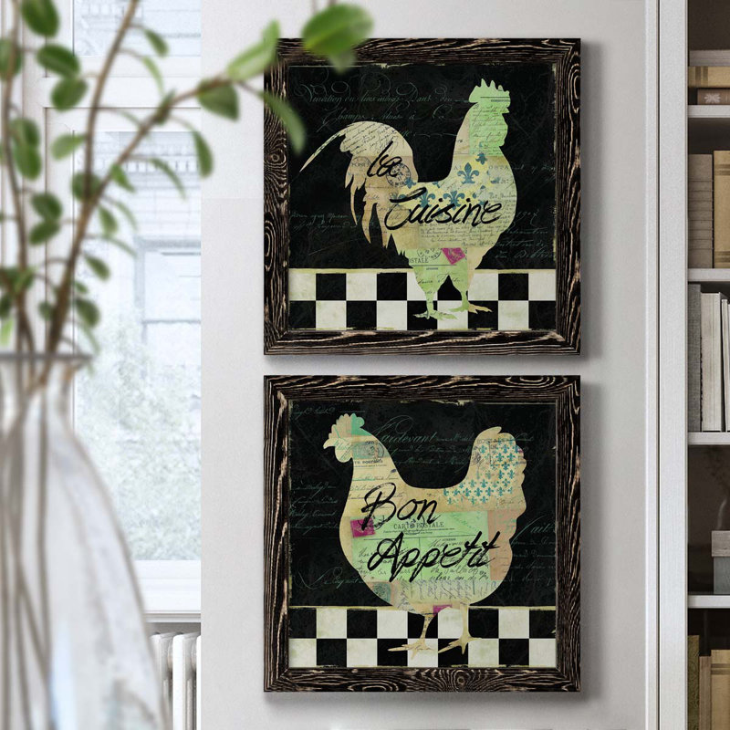 Coq français - ensemble de 2 impressions sur toile, Toile avec cadre noir, H 20 po x l 40 po x P 1,5 po