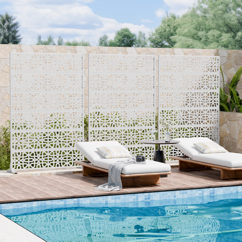 Motif de panneau d'intimité en métal, Blanc, H 72 po x l 35 po x P 16 po