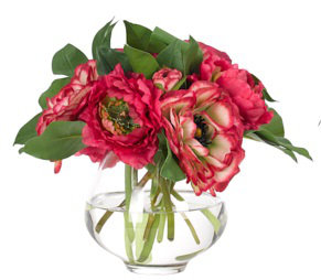 Ranunculus, Fuchsia, Glass Vase, 9wx8dx7h