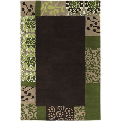 Tapis vert en laine touffeté à la main à motif floral Fayetteville