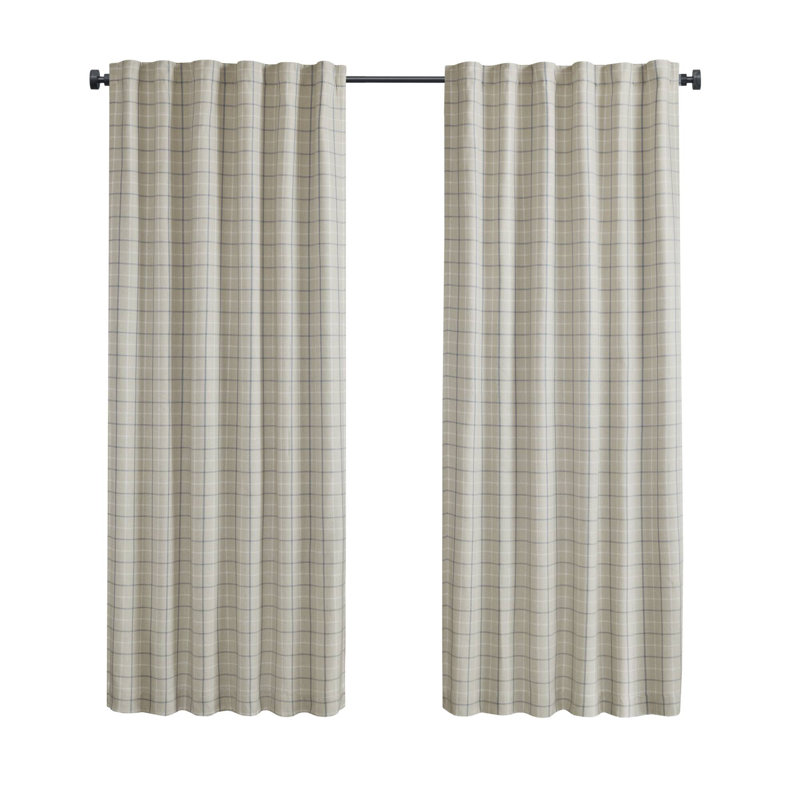 Anaheim linen blue Woven Plaid Room Darkening Thermal Fleece Lined Single 50x84" Curtain Panel, 50"W x 84"L, Linen Blue