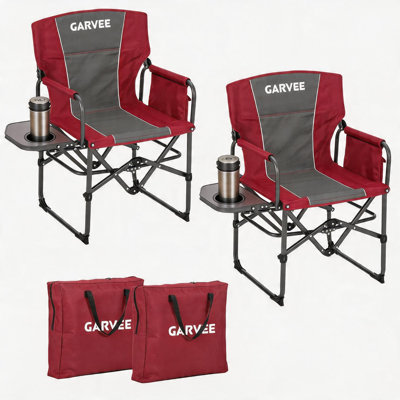 Siège de camping rouge surdimensionné 400 LBS avec table d'appoint et poches latérales pour grands adultes