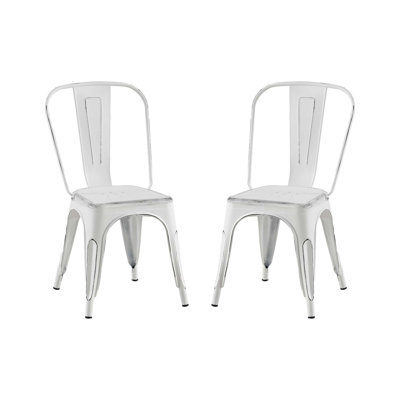 Set Of 2 Sanded Matte Industrial Metal Dining Chairs With 18 Inch Seat Height, Stackable And Durable For Indoor And Outdoor Use