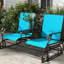 Banc coulissant bleu avec table centrale pour patio. Cadre métallique dans la cour, jardin, porche. Tissu respirant, 528 lb Capacité de poids total, cour arrière coulissante double - Divertissement de patio, porche