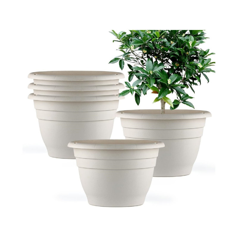 Plant Pots Set Of 5,10 Outside Diameter Flower Pots,8.5 Inner Diameter Plant Planters With Drainage Hole,Durable Garden Pots Perfect For Indoor And Outdoor Plant Planting,Decor,Gray