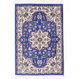Blue Fine Hand Knotted Persian Silk & wool Nain 1'7"'X 2'7'