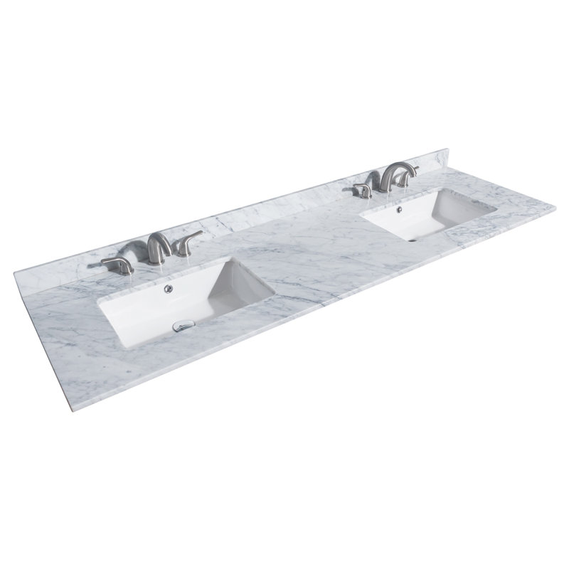 72'' Carrara White Marble Double Vanity Top with Sinks