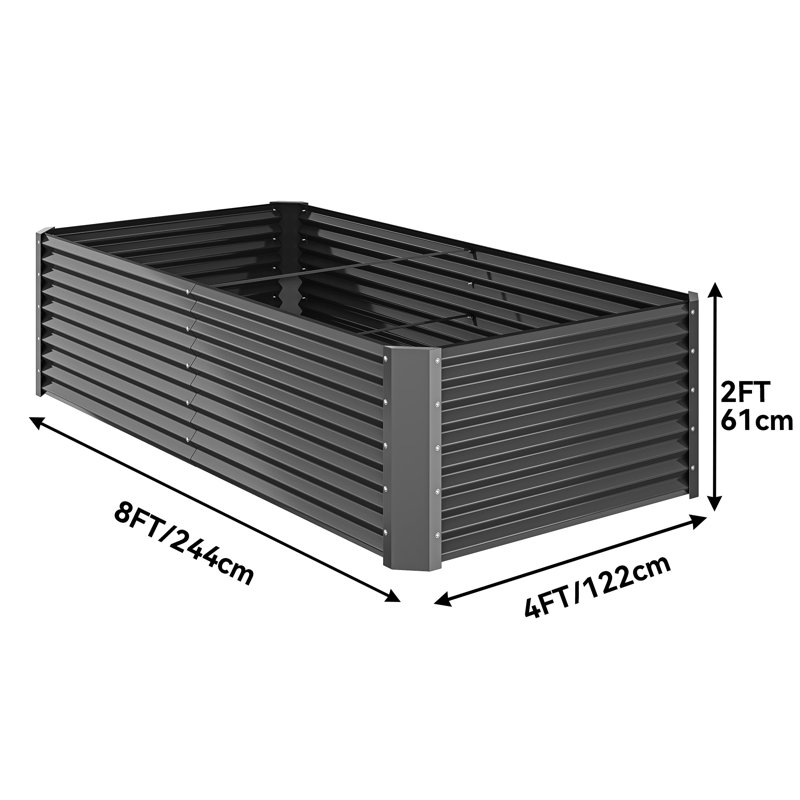 Metal Outdoor Raised Garden Bed(Set of 2), 24" H x 96" W x 48" D, 2, Black