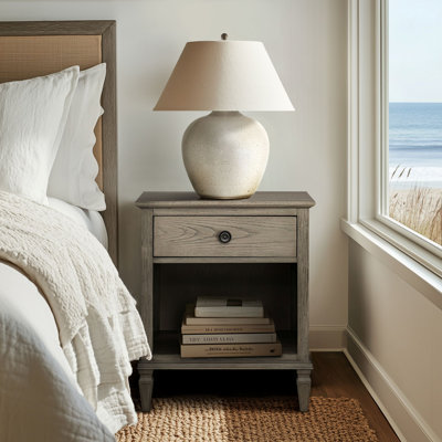 VIctoria Reclaimed Grey 1-Drawer Solid Wood Nightstand with Enclosed Shelf
