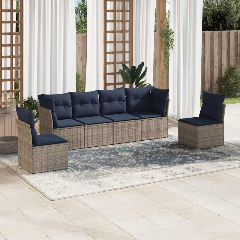 Ensemble de canapé de patio 6 pièces avec coussins pour l'extérieur, Marine, Gris