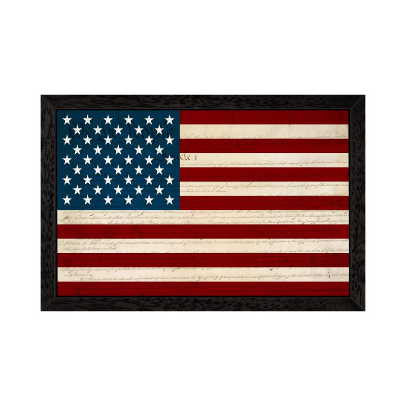 Usa Flag (U.S. Constitution Background) - Print on Canvas, 152.5 cm H x 101.5 cm W, Black Floater Framed