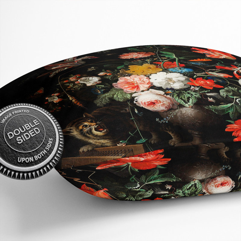 Cat And Flowers Square Throw Cushion, 55cm H x 55cm W x 20cm D
