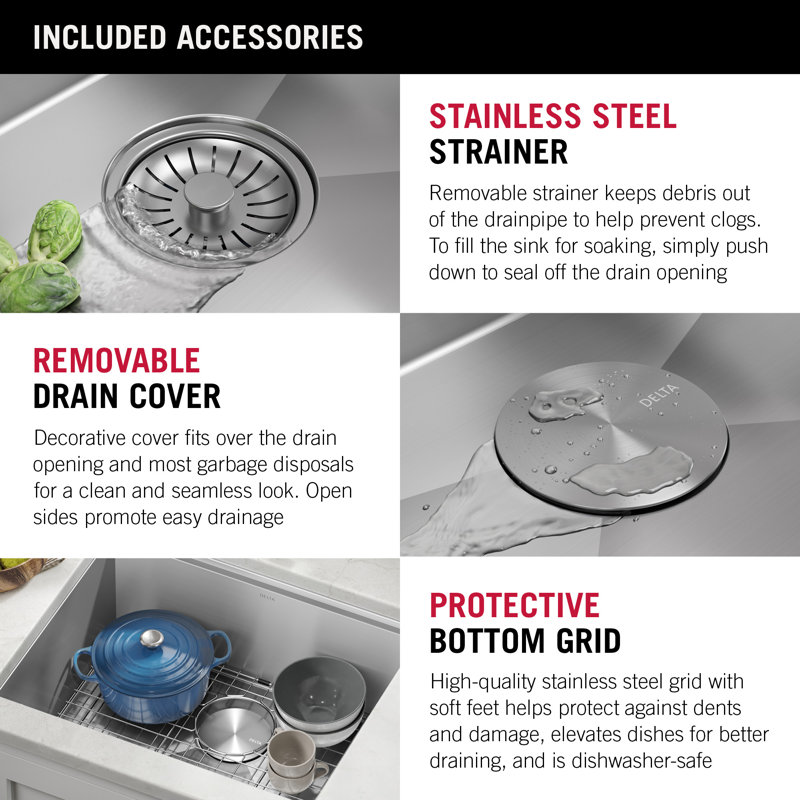 Delta Rivet™ 23" L Workstation Kitchen Sink Undermount 16 Gauge Stainless Steel Single Bowl with WorkFlow™ Ledge