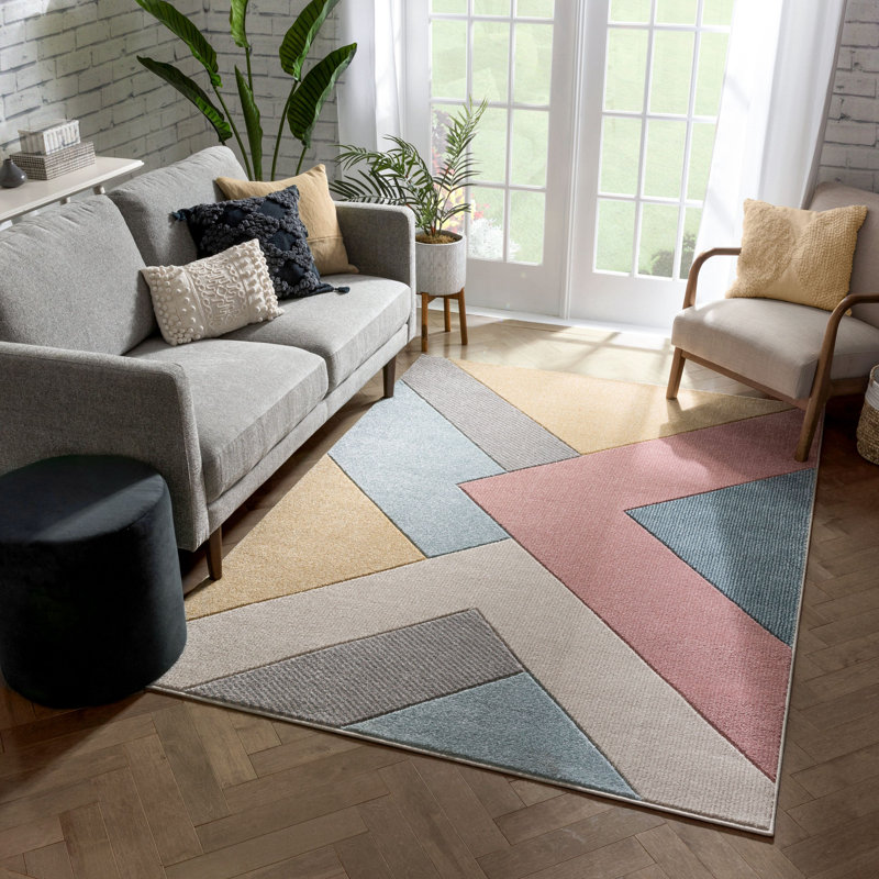 Ruby Geometric Synthetic Area Rug, Runner 80cm x 300cm