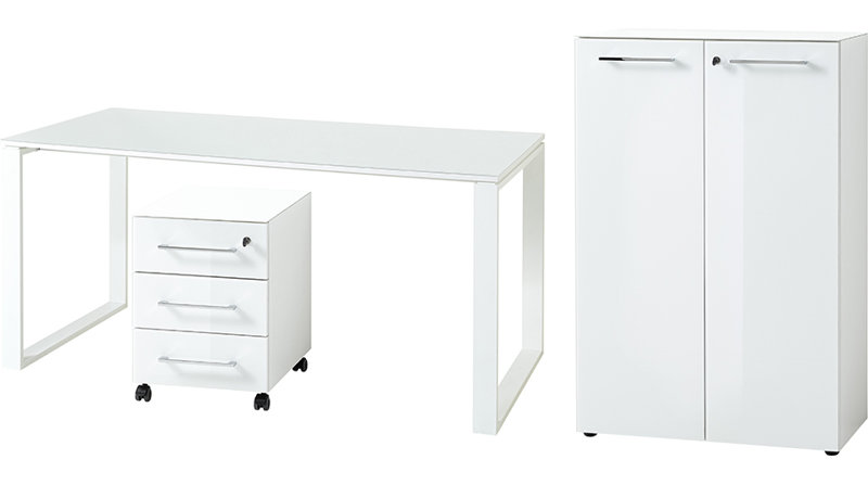 3 Piece Glass Writing Desk Office Set, White