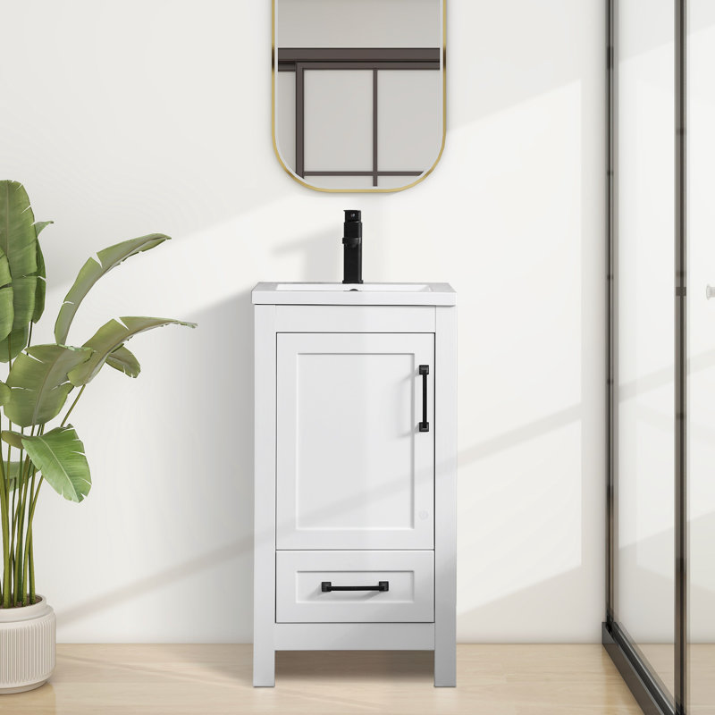 Petit meuble-lavabo 18 po avec comptoir en céramique Wimer, robinet économiseur d'eau Wimer, Blanc