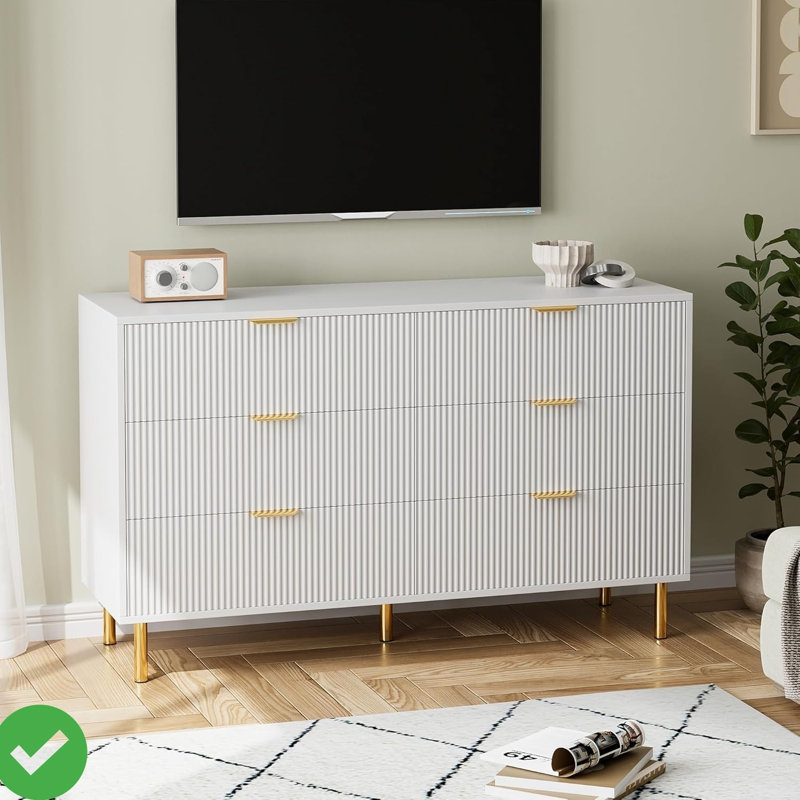 Commode 6 tiroirs pour chambre à coucher, Blanc