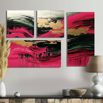 «Abstract Rose Fragments Of Time II», art mural abstrait 4 pièces