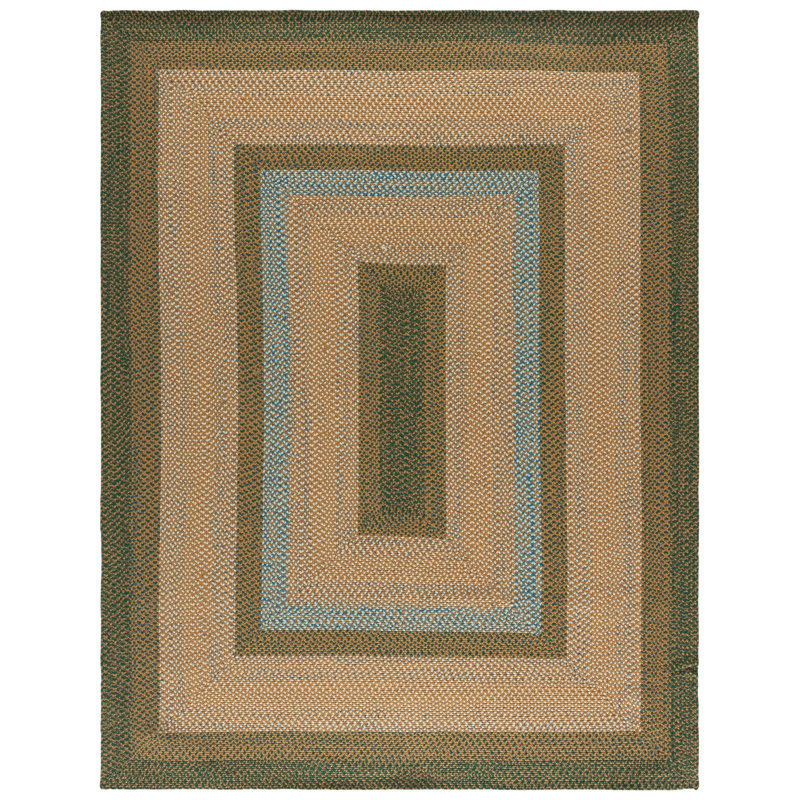 Braided Hand Woven Machine Washable Geometric Brown / Dark Green Indoor/Outdoor Area Rug, 8'-0" X 10'-0" Rectangle