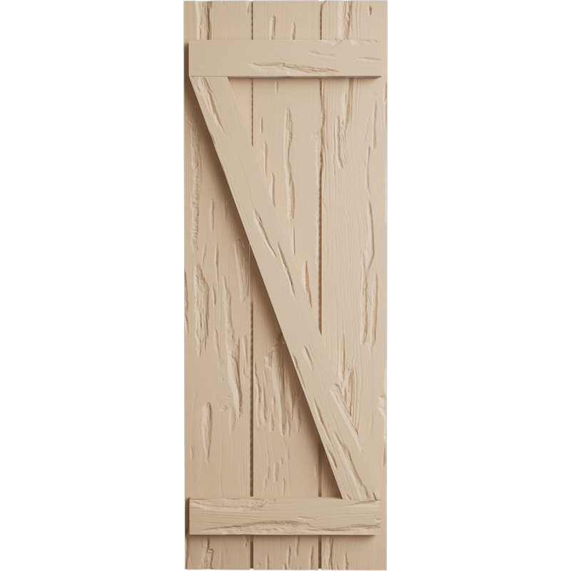 Volets en faux bois avec planche en Z, Texture cyprès Pecky / brun clair apprêté, 16", H 28 po x l 16,5 po x P 1 po