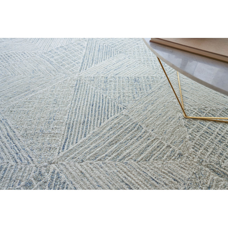 Caprice Geometric Handmade Tufted Area Rug, Light Blue/Ivory, Rectangle 8' x 10'