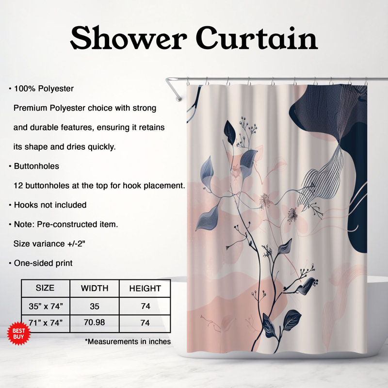 Rideaux de douche standard 1 pièce, H 74 po x l 71 po