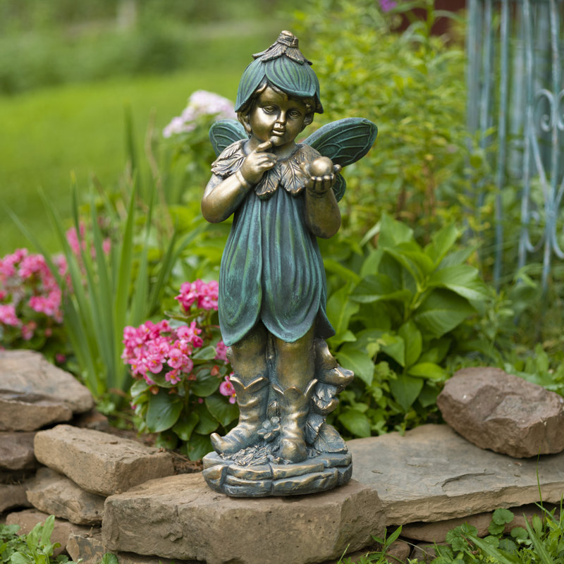 Statue de jardin fée avec escargot en magnésium