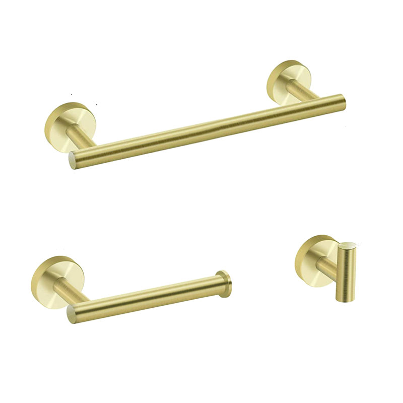 Gold Sus304 Stainless Steel 3 Bathroom Hardware. Rust- Bath Shower . Includes Towel Bar, Toilet Paper Holder, Robe Hook. Contemporary Design With Scratch- Finish. Simple Installation Included