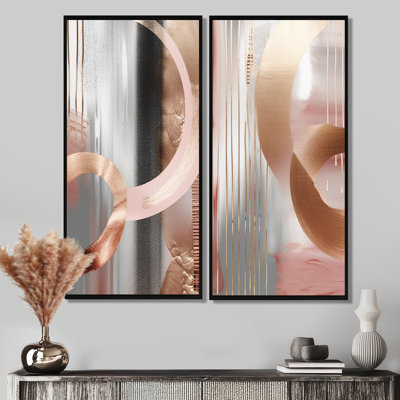«Pink Rosegold Circle Chaos V» - Art mural moderne
