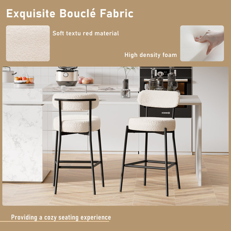 Tabouret de bar rembourré à hauteur de comptoir, Blanc