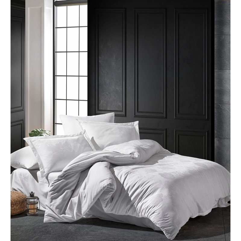Ensemble de housse de couette moderne et contemporaine 100% coton Santa Marina, Blanc
