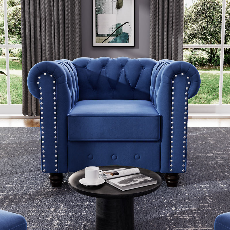 Eisner Velvet Chesterfield Chair, Blue Velvet