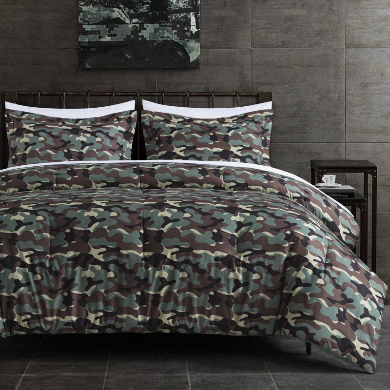 Ensemble d'édredon réversible en microfibre imprimé camouflage 3 pièces, Édredon pour très grand lit + 2 très grandes ta