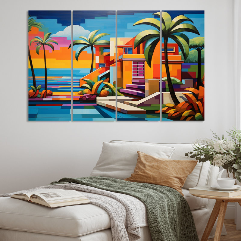 Pop Art Palm Beach en couleur I sur toile, reproduction de 4 pièces