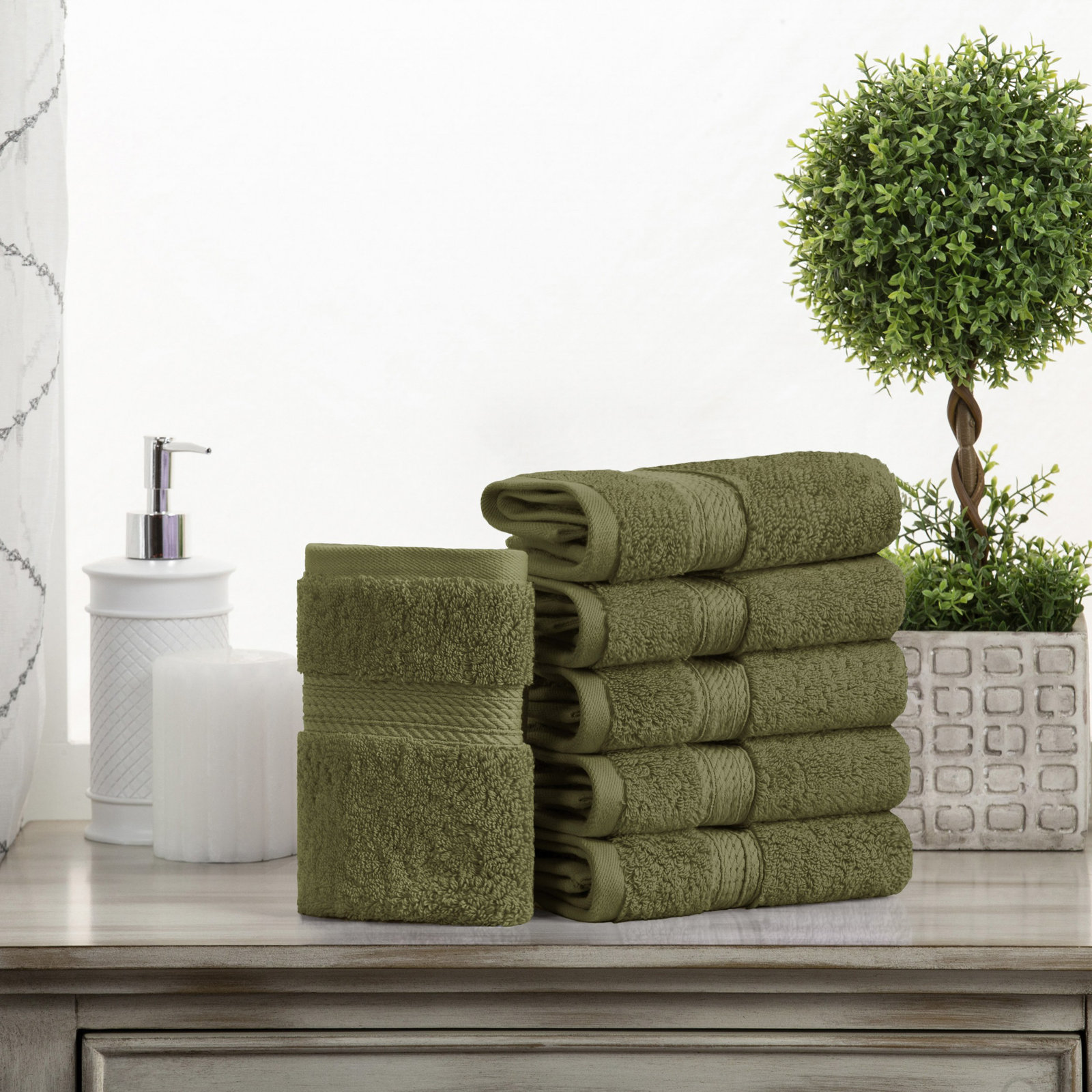 Renata Certified Egyptian Cotton 800 GSM Plush Heavy Highly Absorbent Luxury Washcloth , Forest Green, Washcloth - 6 Pack