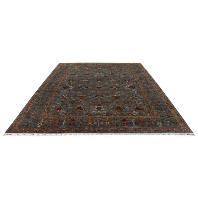 Tapis tribal turc gris et multicolore 9 x 12