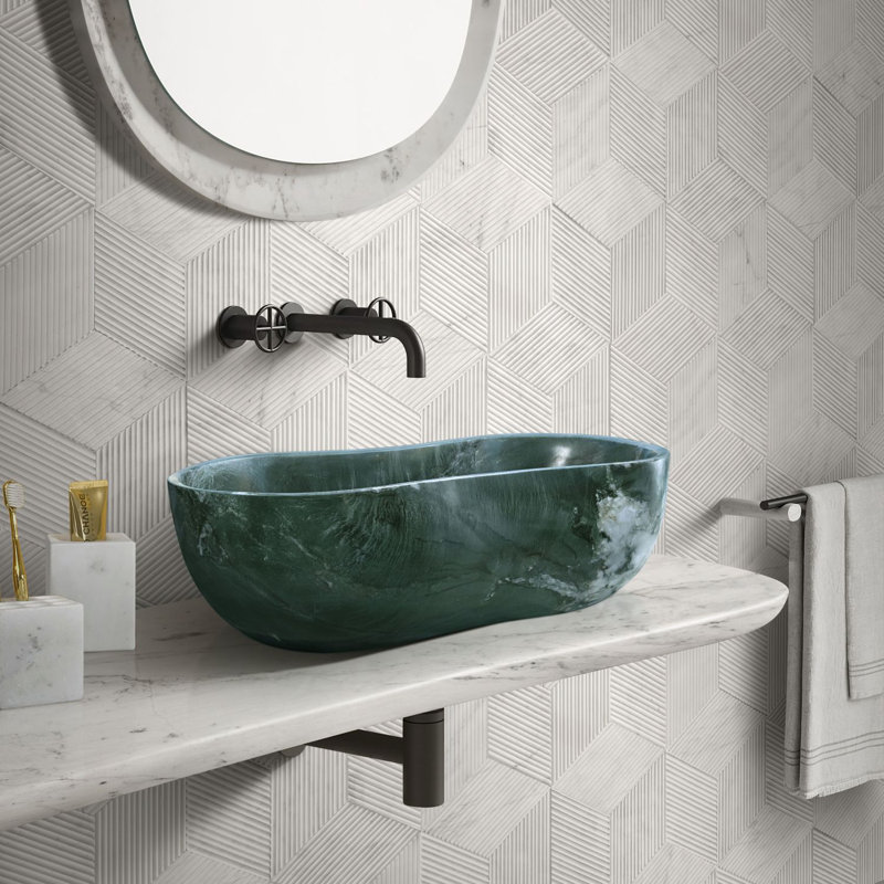 Natural Green Marble Wavy Vessel Bathroom Sink - Polished Stone Countertop Basin with Artistic Design for Modern and Luxury Bathrooms