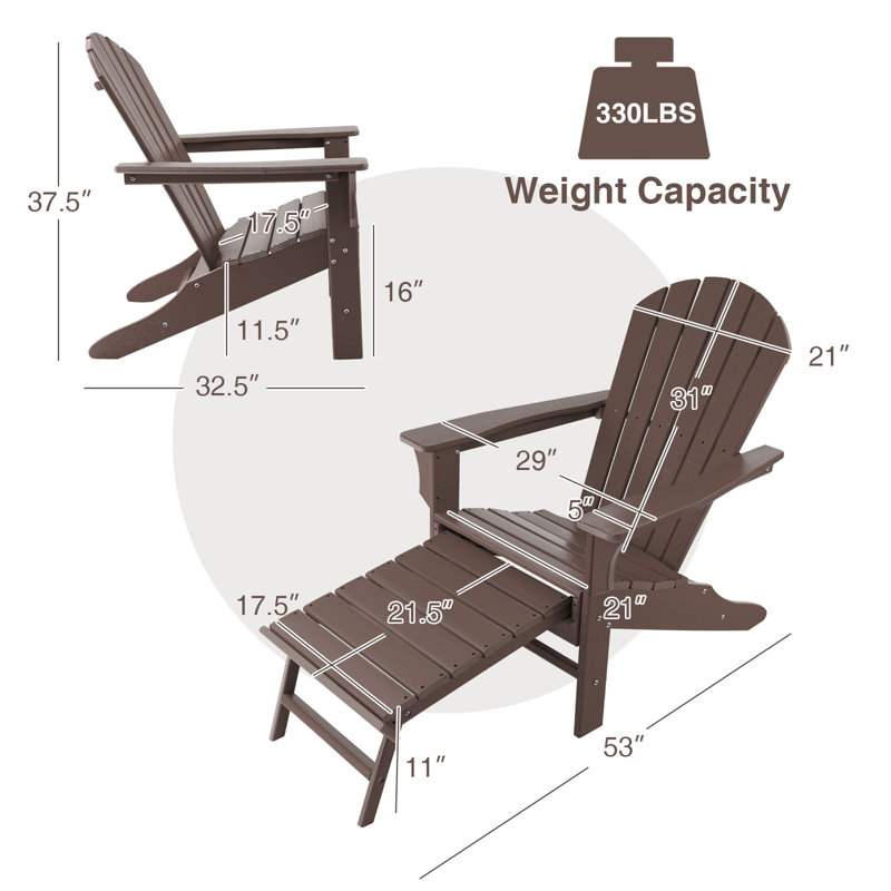 Chaise Adirondack en plastique / résine avec repose-pieds Baughn, Brun