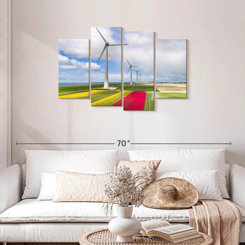 Éoliennes et champs de tulipes Lilie, H 27 po x l 43 po