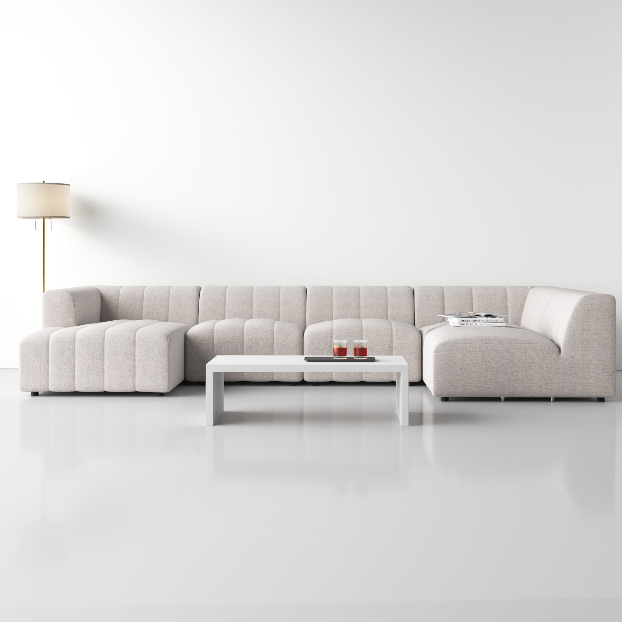 Bowry 157" Wide Modular Sectional, Beige Polyester, Left Hand Facing