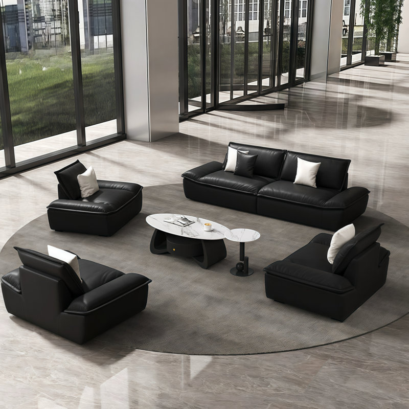 Black faux leather sofa tea table combination
